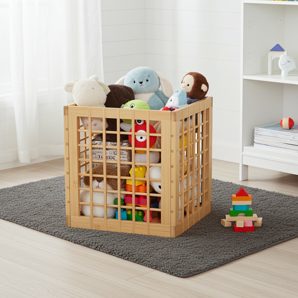 Bamboo Storage Bin - Cube Storage Bins Perfect Fit for Cube Shelf - Multipurpose, Stackable, Stylish Lattice Design