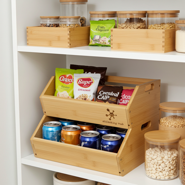 Bamboo Storage Bin - Multipurpose, Configurable Open Front Stacking Bins for Kitchen & Pantry
