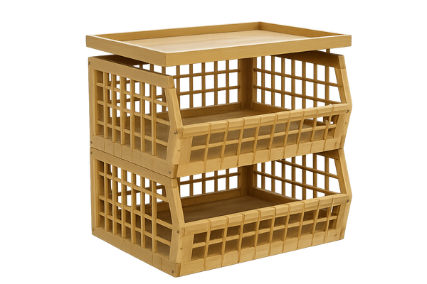 Bamboo Storage Bin - Open Front Stackable Storage Bins with Lattice Design for Kitchen & Pantry