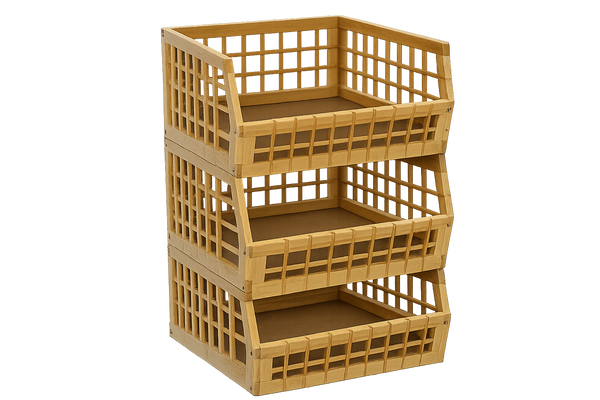 Bamboo Storage Bin - Open Front Stackable Storage Bins with Lattice Design for Kitchen & Pantry