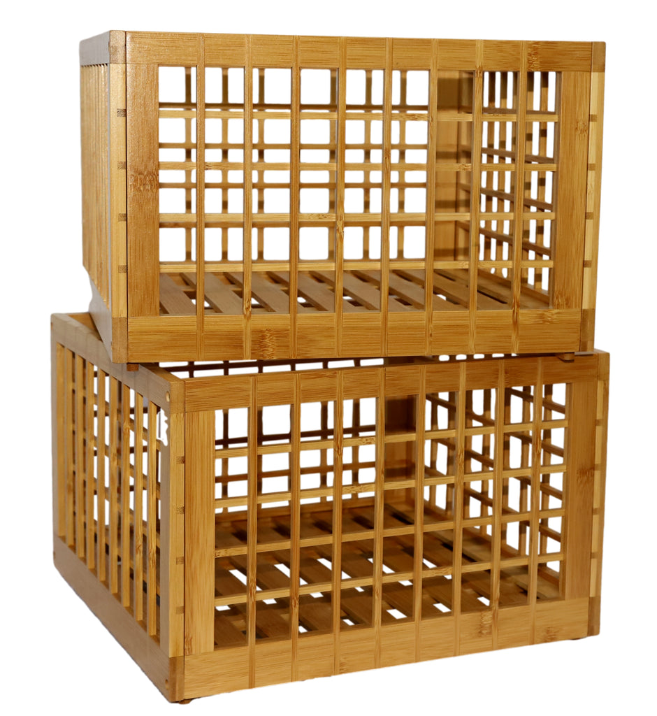Open Front Stackable Bamboo Storage Bins with Lattice Design – altCooking  Hub