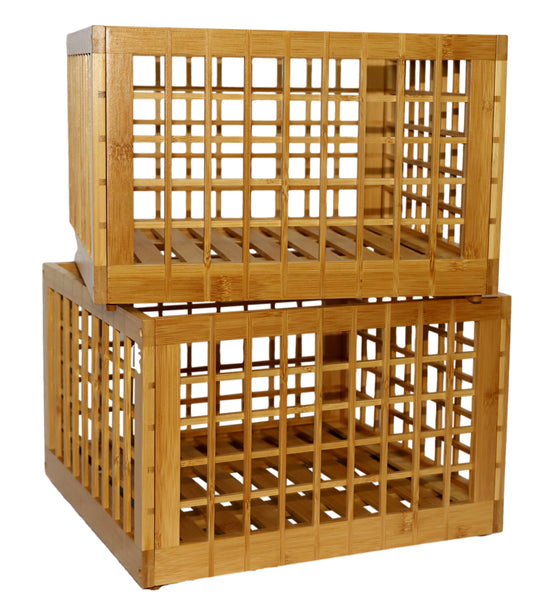 Bamboo Storage Bin - Stackable Storage Bins with Lattice Design for Kitchen, Pantry, Closet
