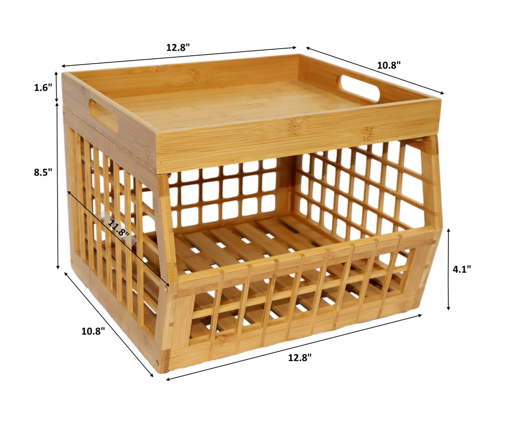 Stackable Bamboo Open Front Stackable Bamboo Storage Bins with Lattice Design ...