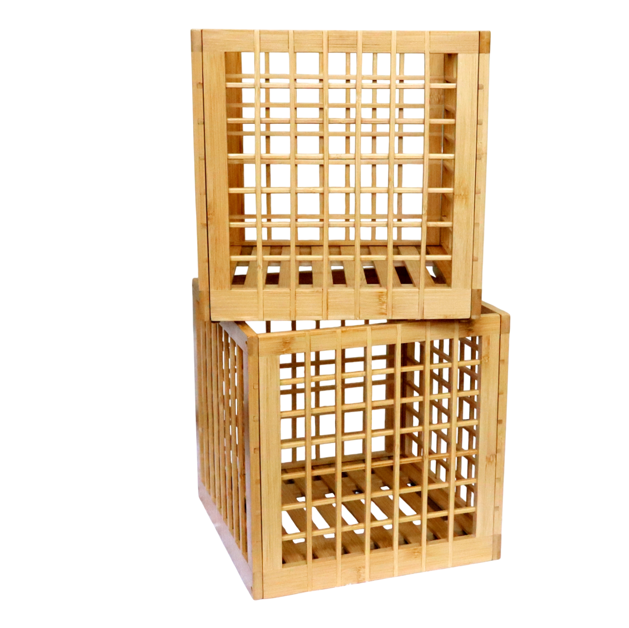 Bamboo Storage Bin - Cube Storage Bins Perfect Fit for Cube Shelf - Multipurpose, Stackable, Stylish Lattice Design