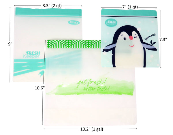 S, L, XL ZipFresh Reusable Ziplock Produce Saver Bag Dimension- ACHub
