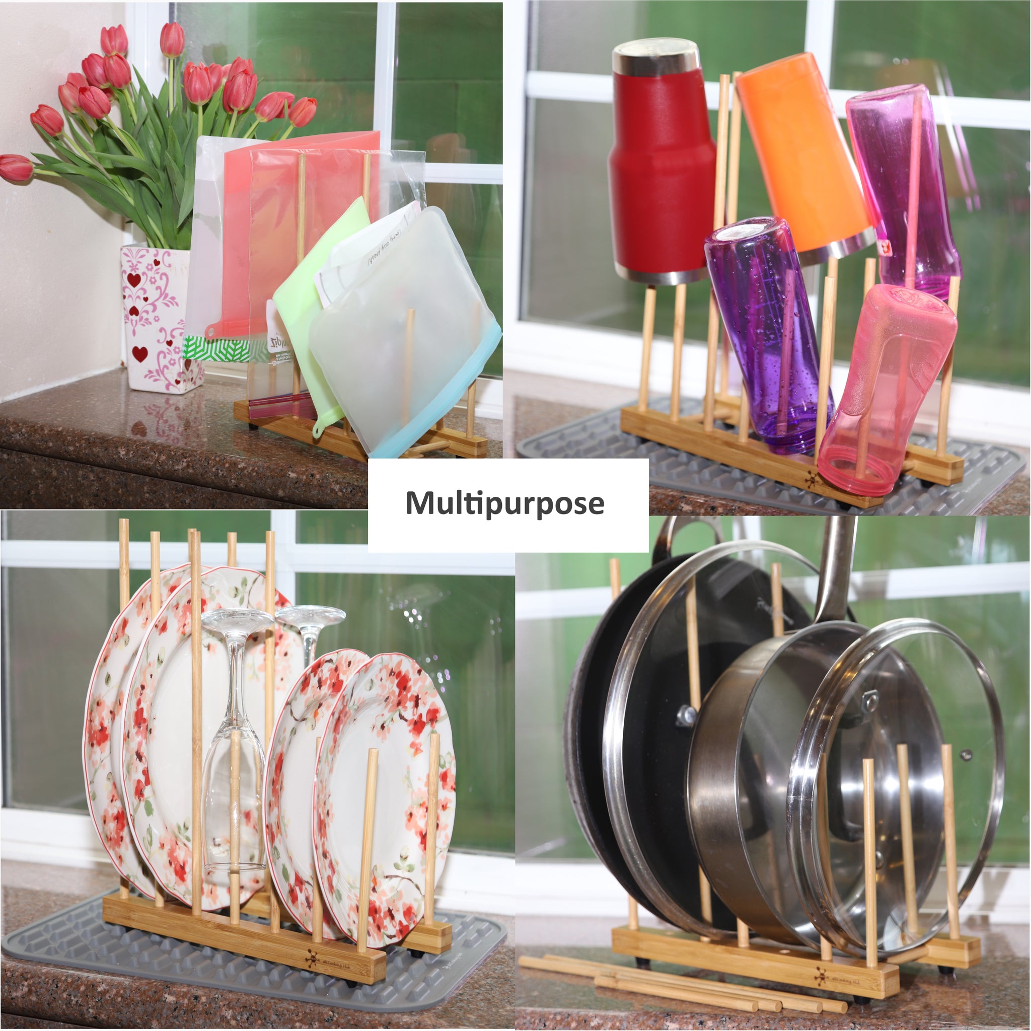 Reusable Bag & Bottle Drying Rack - Stainless Steel Multi-Purpose Rack For Mugs, Containers, Lids