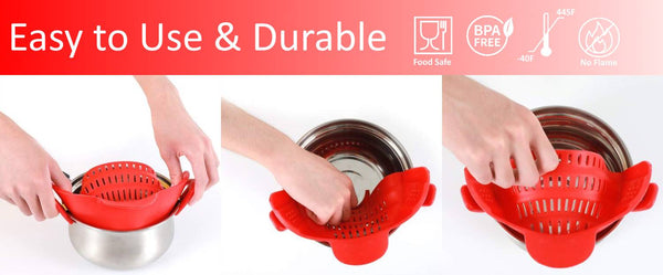 Silicone Clip-On Pot Strainer Use Instruction - altCookingHub