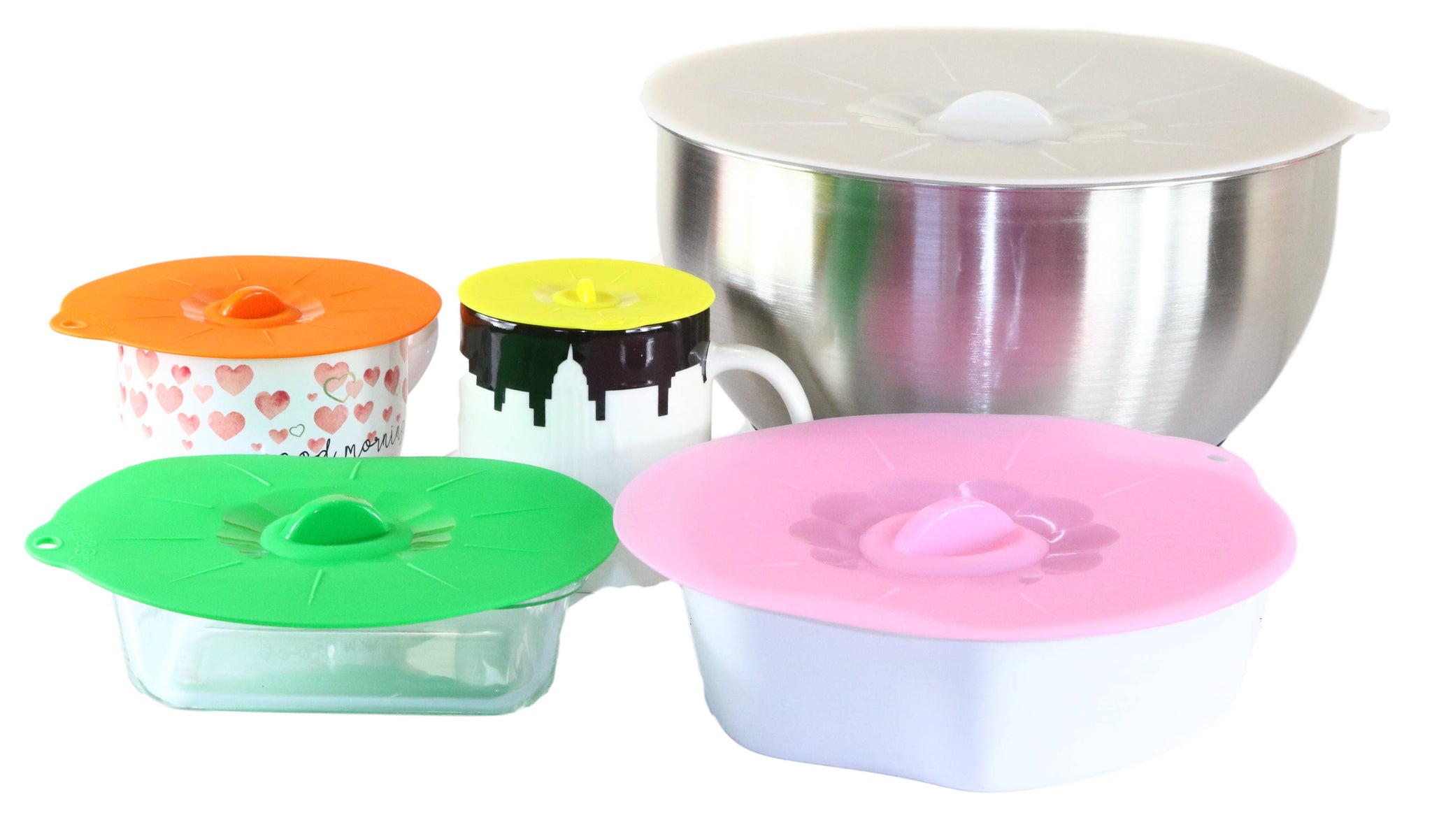 Silicone Lids, Microwave Splatter Cover, 5 Sizes Reusable Heat Resistant  Food Suction Lids Fits Cups, Bowls, Plates, Pots, Pans, Skillets, Stove  Top