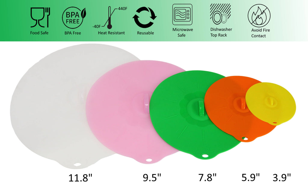 Silicone Lids, Microwave Splatter Cover, 5 Sizes Reusable Heat