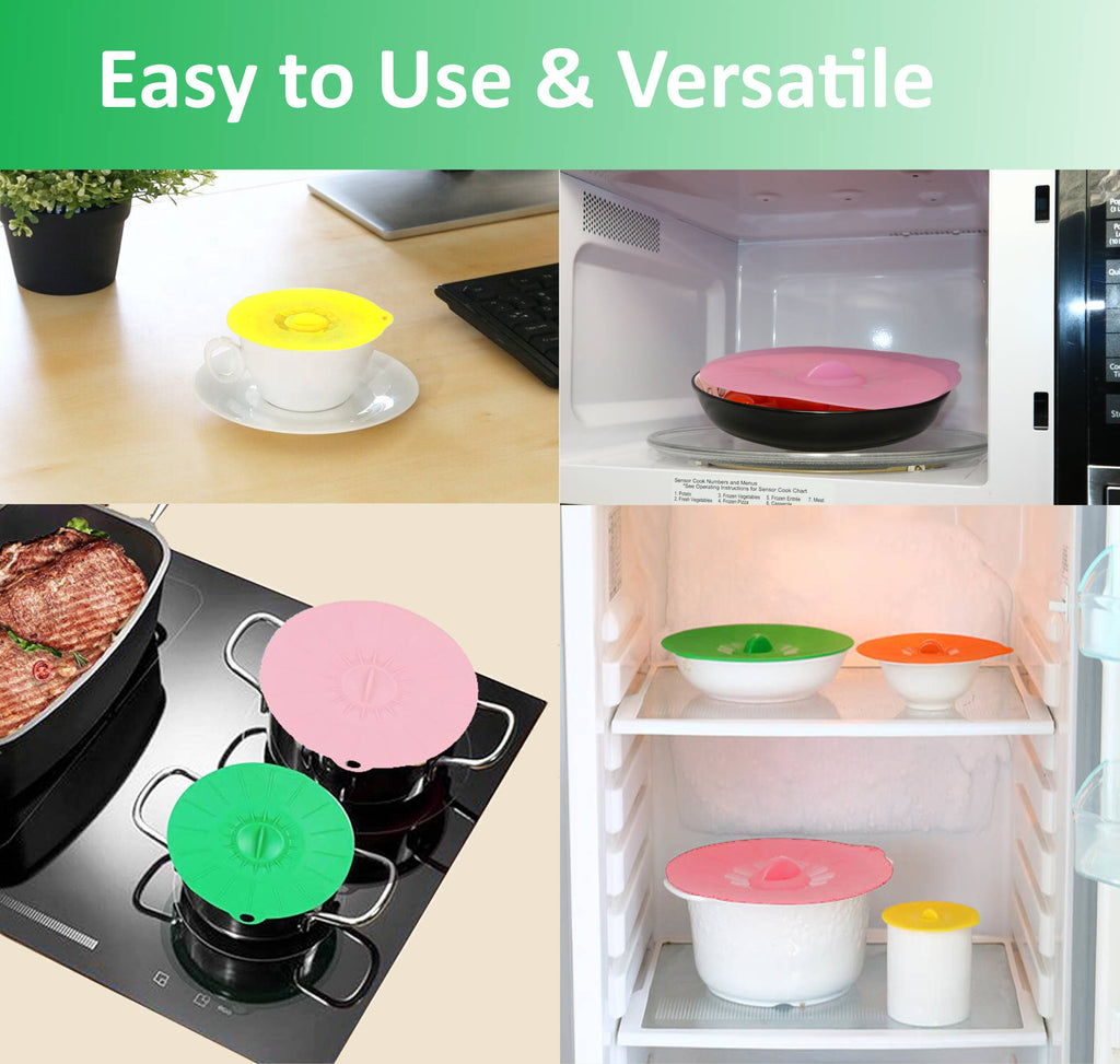 Silicone Lids, Microwave Splatter Covers, 5 Sizes Reusable Heat