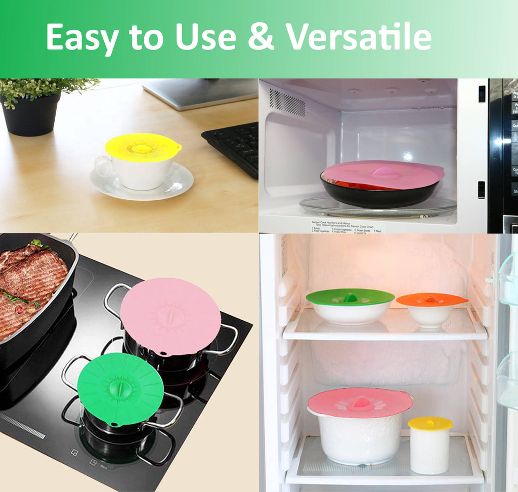 Silicone Lids, Microwave Splatter Cover, 5 Sizes Reusable Heat